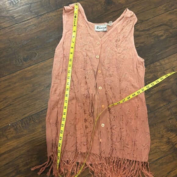 Vintage Raviya size Medium Ombre Pink Rayon Embroidered Long Boho Fringe Top - Picture 4 of 5